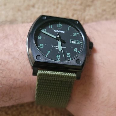 RELOJ HOMBRE CASIO MTP-E715C-3AV ANÁLOGO FECHA ACERO INOXIDABLE CORREA NYLON VERDE - 3