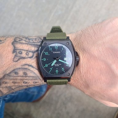 RELOJ HOMBRE CASIO MTP-E715C-3AV ANÁLOGO FECHA ACERO INOXIDABLE CORREA NYLON VERDE - 4