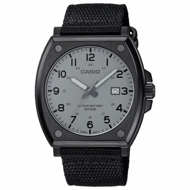 RELOJ HOMBRE CASIO MTP-E715C-8AV ANÁLOGO FECHA ACERO INOXIDABLE CORREA NYLON NEGRO DIAL GRIS - 1