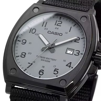 RELOJ HOMBRE CASIO MTP-E715C-8AV ANÁLOGO FECHA ACERO INOXIDABLE CORREA NYLON NEGRO DIAL GRIS - 2