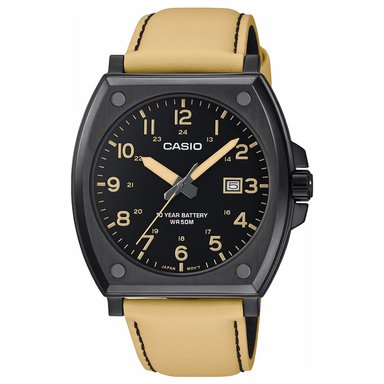 RELOJ HOMBRE CASIO MTP-E715L-5AV ANÁLOGO FECHA ACERO INOXIDABLE NEGRO CORREA DE CUERO BEIGE