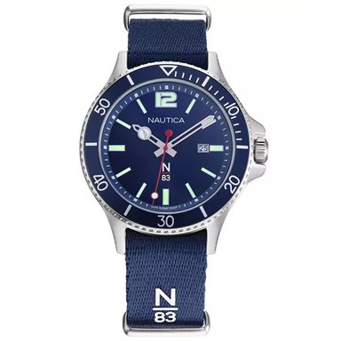 RELOJ NAUTICA N83 ACCRA BEACH NAPABS904 PARA HOMBRE FECHA CORREA DE NAILON Y DIAL AZUL