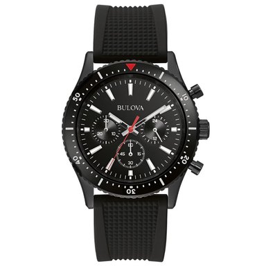 RELOJ BULOVA 98A267 PARA HOMBRE CRONOMETRO ACERO INOXIDABLE Y CORREA DE SILICONA NEGRO - 1