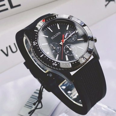 RELOJ BULOVA 98A267 PARA HOMBRE CRONOMETRO ACERO INOXIDABLE Y CORREA DE SILICONA NEGRO - 4