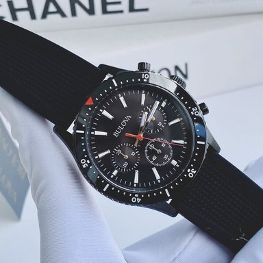 RELOJ BULOVA 98A267 PARA HOMBRE CRONOMETRO ACERO INOXIDABLE Y CORREA DE SILICONA NEGRO - 6