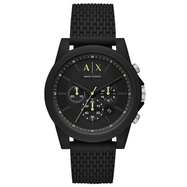RELOJ ARMANI EXCHANGE OUTERBANKS AX1344 FECHA CRONÓMETRO CORREA DE SILICONA NEGRO