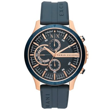 RELOJ ARMANI EXCHANGE HAMPTON AX2440 CRONÓMETRO ACERO INOXIDABLE ORO ROSADO CORREA SILICONA AZUL ACERO