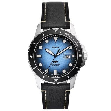 RELOJ FOSSIL BLUE FS5960 FECHA CORREA DE CUERO NEGRO DIAL CELESTE - 1