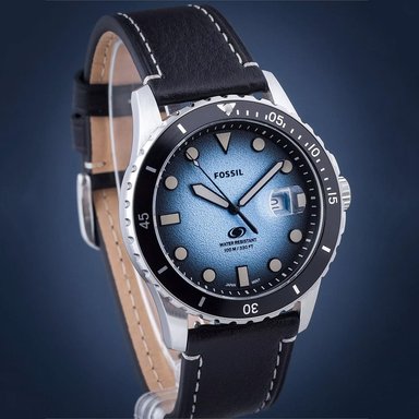RELOJ FOSSIL BLUE FS5960 FECHA CORREA DE CUERO NEGRO DIAL CELESTE - 3