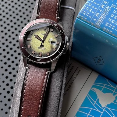 RELOJ FOSSIL BLUE FS5961 FECHA CORREA DE CUERO MARRÓN DIAL VERDE - 3