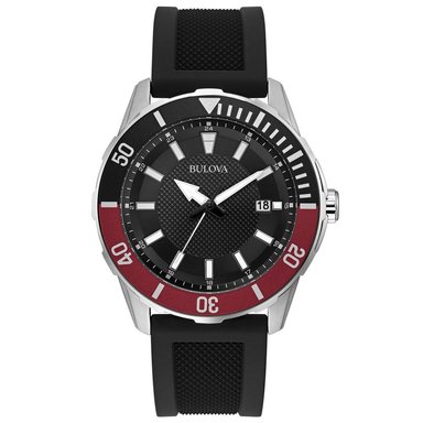 RELOJ BULOVA 98B348 FECHA ACERO INOXIDABLE CORREA DE SILICONA NEGRO - 1