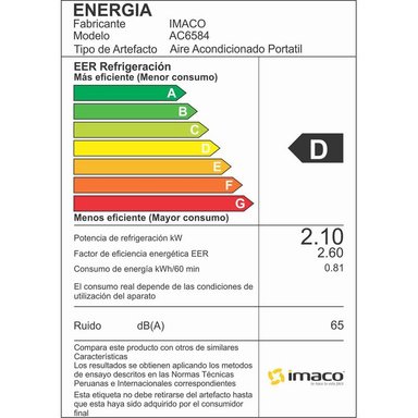 AIRE ACONDICIONADO PORTATIL 6500BTU IMACO AC6584 - BLANCO - 4