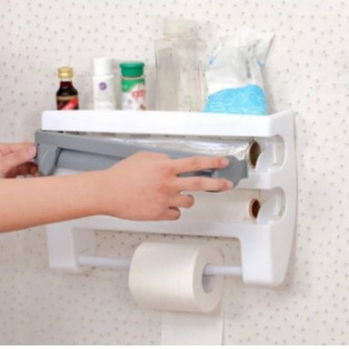 DISPENSADOR BLANCO ORGANIZADOR PAPEL TOALLA FILM ALUMINIO 4 EN 1