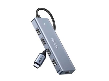 ADAPTADOR UGREEN HUB CM219 5EN1 (70336) USB-C A 4 PORT USB 3.0 GRIS