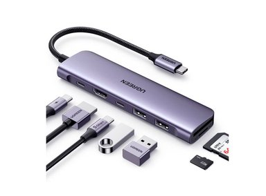 ADAPTADOR UGREEN MULTIFUNCION CM195 (15214) HUB 7EN1 HUB USB-C A PD 100W /USB 3.0/4K HDMI/MICRO