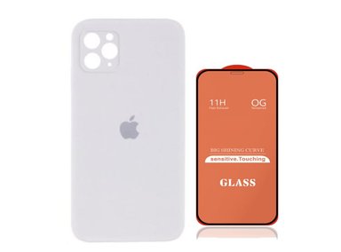 CASE IPHONE 15 PRO SILICONA CON P/CÁMARA BLANCO + MICA DE VIDRIO COMPLETO - 1