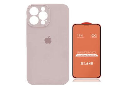 CASE IPHONE 15 PRO SILICONA CON P/CÁMARA NUDE + MICA DE VIDRIO COMPLETO - 1