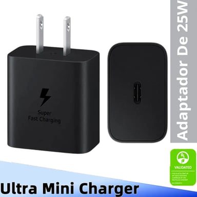 CARGADOR SAMSUNG TIPO C 25W CUBO ADAPTADOR GAN NEGRO - 1