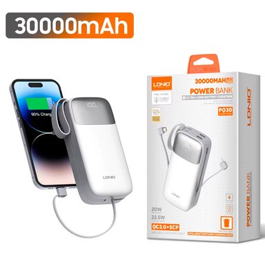 POWER BANK LDNIO PQ30 CARGA RÁPIDA 30000 MAH BLANCO - 1