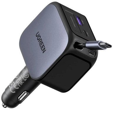 CARGADOR DE AUTO UGREEN EC604 NEXODE 145W CON CABLE RETRACTIL GRIS - 2