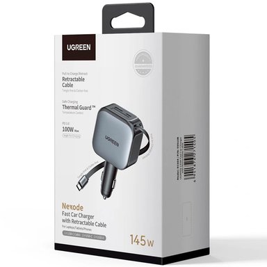 CARGADOR DE AUTO UGREEN EC604 NEXODE 145W CON CABLE RETRACTIL GRIS - 4