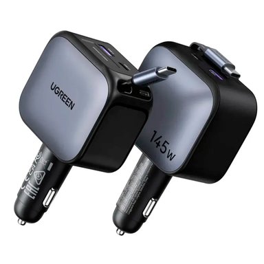 CARGADOR DE AUTO UGREEN EC604 NEXODE 145W CON CABLE RETRACTIL GRIS - 6