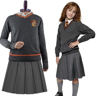 DISFRAZ MINI ALGODÓN NIÑA GRIS TRAJE HARRY POTTER UNIFORME HERMIONE GRANGER GRYFFINDOR