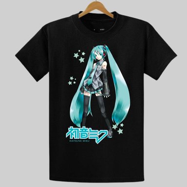 POLO ALGODÓN NEGRO  MIKU HATSUNE PELUCHE - TALLAS 6 HASTA XL