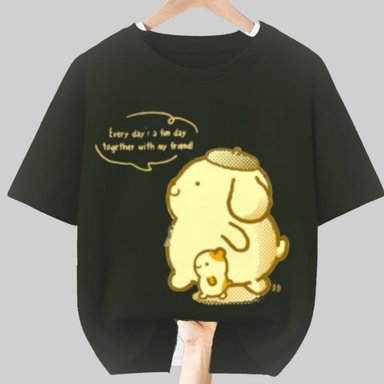 POLO POMPOMPURIN ALGODÓN NEGRO PELUCHE - TALLAS 6 HASTA XL