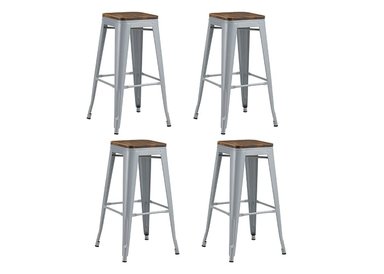 SET 4 SILLA BAR NOVAHUS 56947 BANCOS TOLIX ASIENTO MADERA METAL GRIS