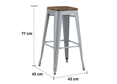 SET 4 SILLA BAR NOVAHUS 56947 BANCOS TOLIX ASIENTO MADERA METAL GRIS - 3