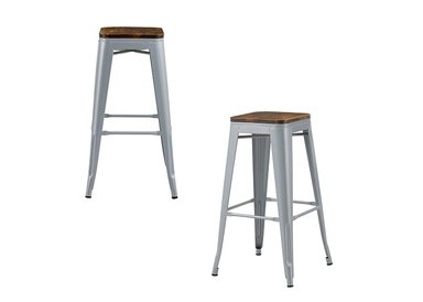 SET 4 SILLA BAR NOVAHUS 56947 BANCOS TOLIX ASIENTO MADERA METAL GRIS - 4