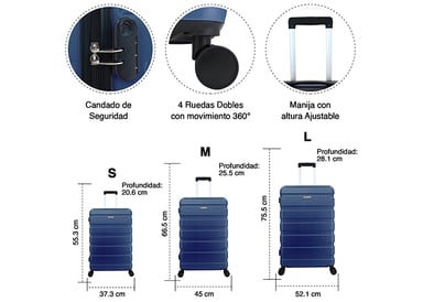 SET MALETAS RÍGIDAS DANUBIO S-M-L AZUL - 3