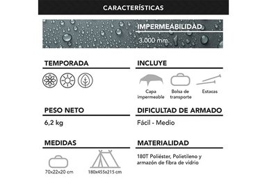 CARPA 6 PERSONAS CAMPING OUTDOOR GRIS - 6