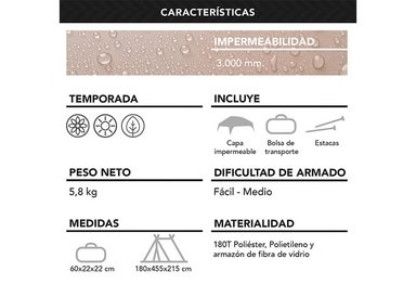 CARPA 6 PERSONAS CAMPING OUTDOOR BEIGE - 5