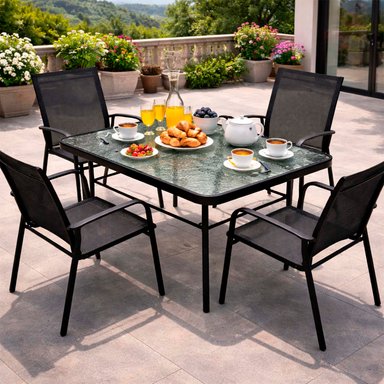 MESA TERRAZA VIDRIO Y ACERO 120X80X72CM NEGRA - 2
