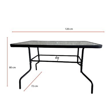 MESA TERRAZA VIDRIO Y ACERO 120X80X72CM NEGRA - 3