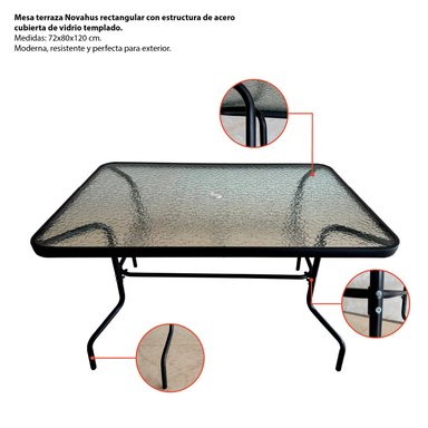 MESA TERRAZA VIDRIO Y ACERO 120X80X72CM NEGRA - 4