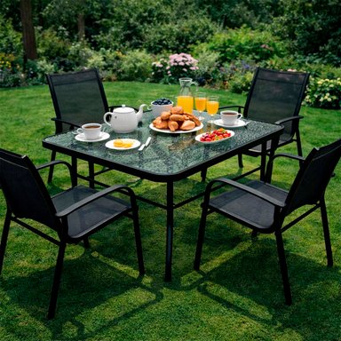 MESA TERRAZA VIDRIO Y ACERO 120X80X72CM NEGRA - 6