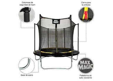 CAMA ELÁSTICA MAX MAGIC 244CM NEGRA CON RED DE SEGURIDAD - 4