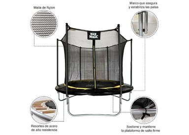 CAMA ELÁSTICA MAX MAGIC 244CM NEGRA CON RED DE SEGURIDAD - 5