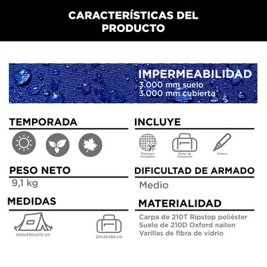 CARPA FAMILIAR YOSEMITE 8P 3000 MM IMPERMEABLE - 4