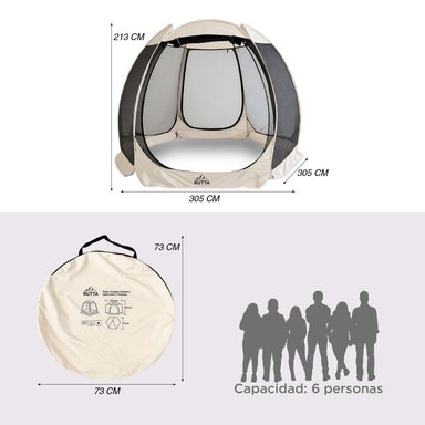 TOLDO CAMPING INSTANTÁNEO PLEGABLE 3,05M IMPERMEABLE 1000 MM C/MOSQUITERA - 4