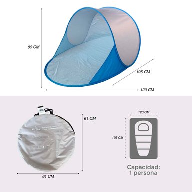 CARPA 1P DE PLAYA/CAMPING INSTANTANEO C/PROTECCIÓN SOLAR Y MOSQUITERA - 4