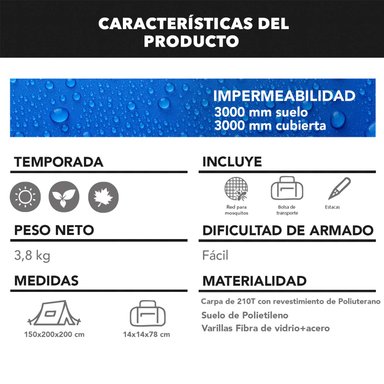 CARPA INSTANTÁNEA QUICKCAMP 4P IMPERMEABLE 3000 MM - 5
