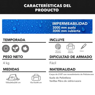 CARPA INSTANTÁNEA QUICKCAMP 6P IMPERMEABLE 3000 MM - 5