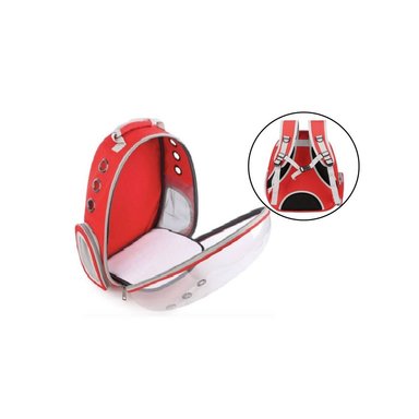 MOCHILA ROJO TRANSPORTADORA DE MASCOTAS TRANSPARENTE