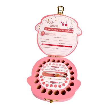 CAJA DE MADERA ROSADO PARA DIENTES DE BEBÉ