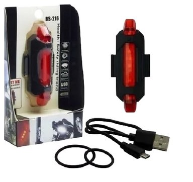 LUZ TRASERA PARA BICICLETA 4 MODOS RECARGABLE POR USB ROJO X 2 UND