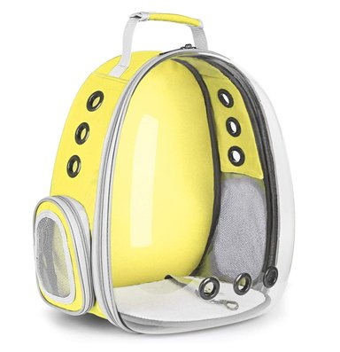 MOCHILA TRANSPORTADORA DE MASCOTAS TRANSPARENTE AMARILLO